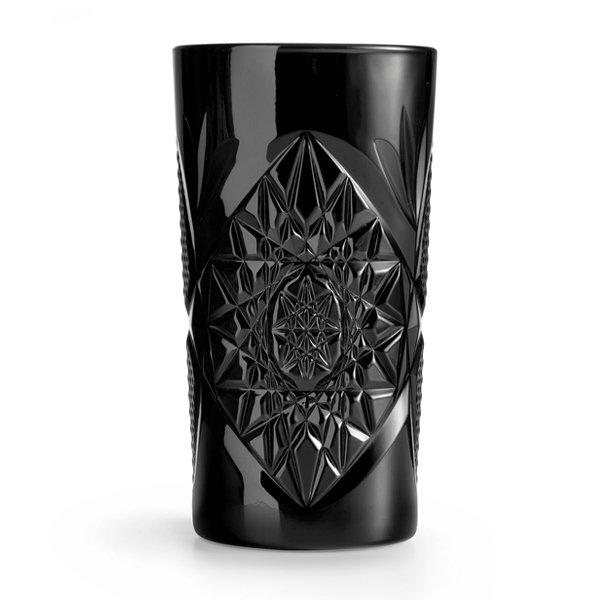 Water glass, juice glass, long drink glass, black Hobstar from Libbey