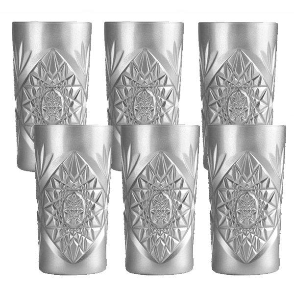 Water Glass Juice Glass Long Drink Glass Silver Hobstar by Libbey (set of 6)