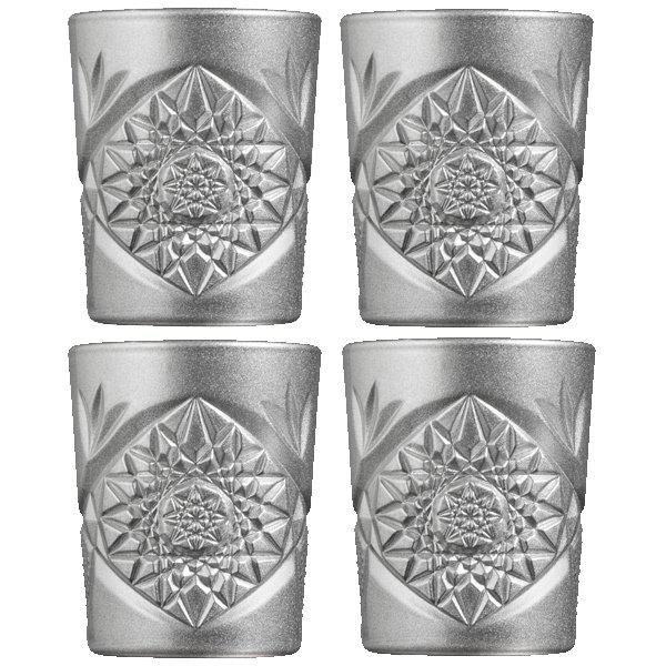 Water glass, juice glass, whiskey glass, silver Hobstar (set of 4) from Libbey