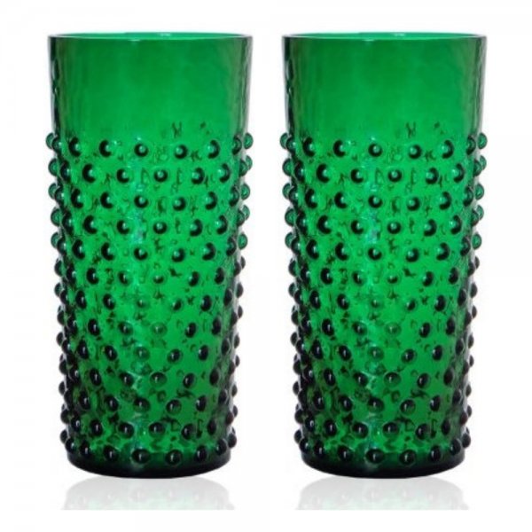 Water glasses set Hobnail Dark Green by Klimchi Studio