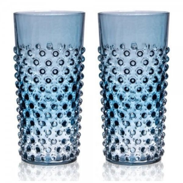 Water Glasses Set Hobnail Underlay Blue Klimchi Studio
