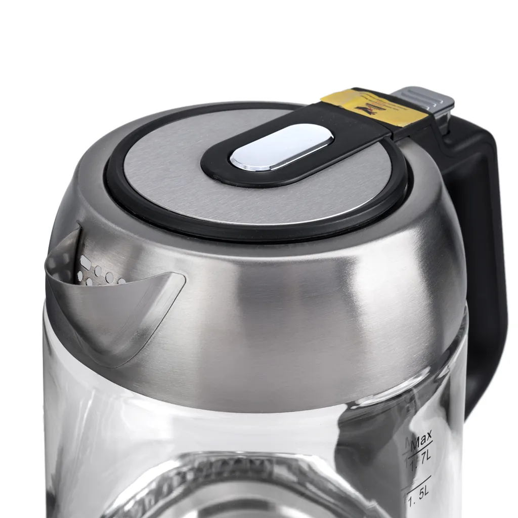 VERDA 1.7L (2200W) glass and stainless steel kettle, LED lighting, one-touch lid, cord storage, glass, 100% BPA free SN0617L-12