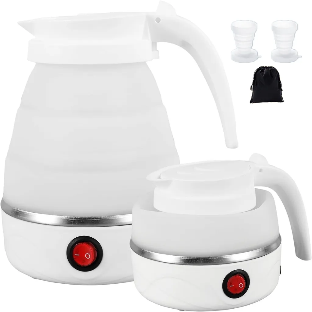 keepgogo Foldable Electric Kettle, Compact Travel Kettle, 600ml, 600W, Silicone, Plastic, for Camping, Travel, Hiking, Outdoor Use, White