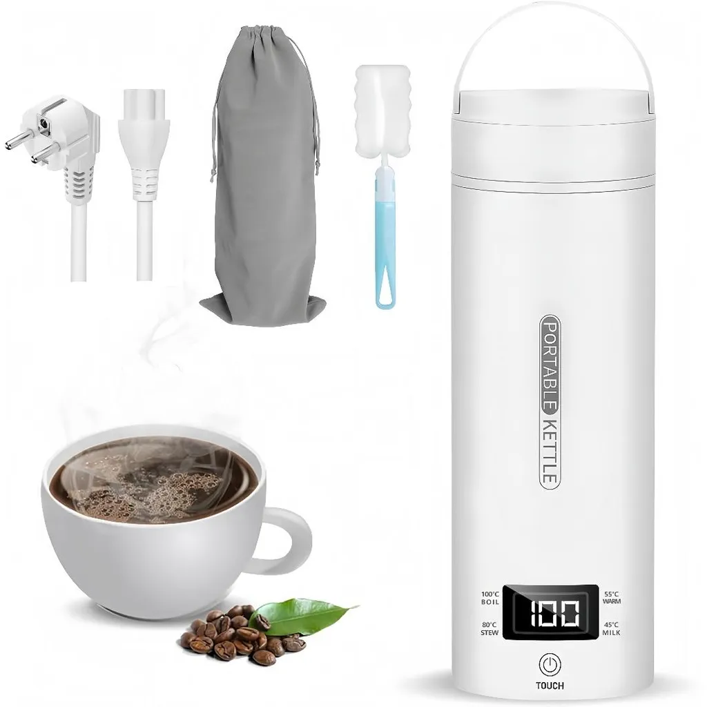 Coolden Portable Stainless Steel 316 Electric Kettle, 500ml Capacity with 4 Temperature Settings, Automatic Shut-Off, for Travel (White)