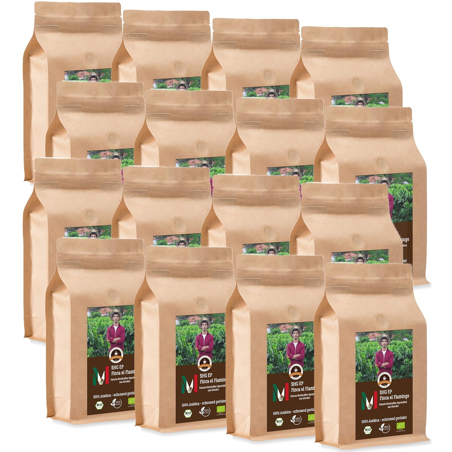 Kaffee Globetrotter Coffee Globetrotter - Bio Mexico Finca El Flamingo - 16 x 1000 g Whole Bean - for Fully Automatic Coffee Grinder - Roasted Coffee from Organic Cultivation | Gastropack Economy Pack