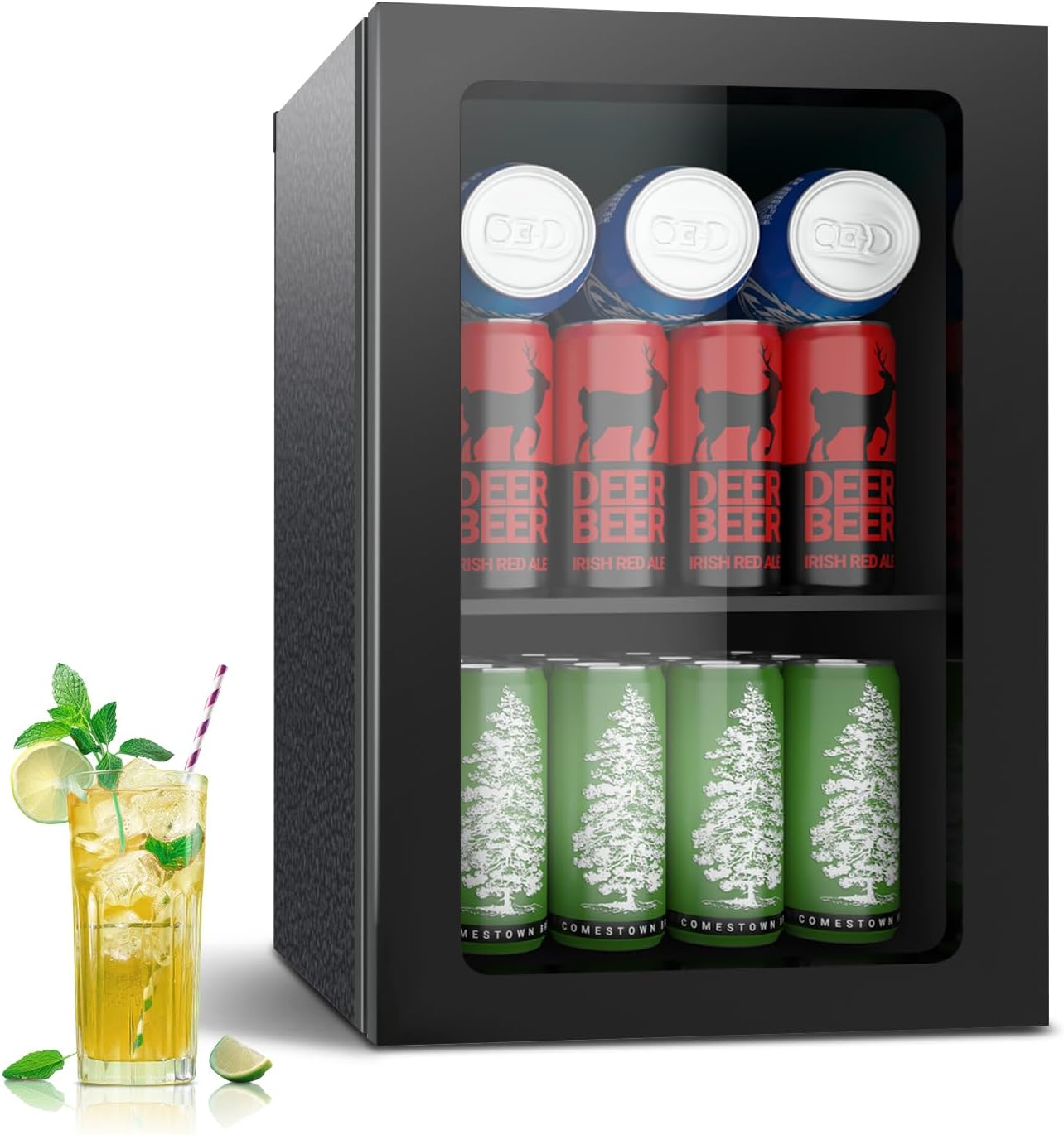 Drinks Refrigerator, 24 Cans/20 Liter Mini Fridge with Transparent Door for Lemonade Beer or Wine, Worktop Fridge with Adjustable Removable Shelves