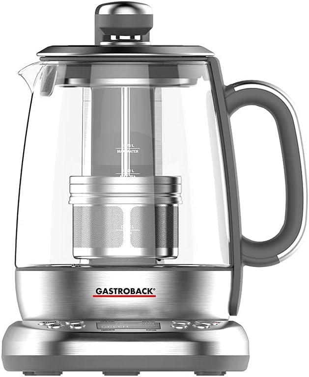 GASTROBACK Tea Machine - Electric Tea Maker - Automatic Tea Maker - Tea Maker for Loose Tea and Tea Bags, Kettle with Tea Strainer and Temperature Setting, Tea Maker with Strainer Insert