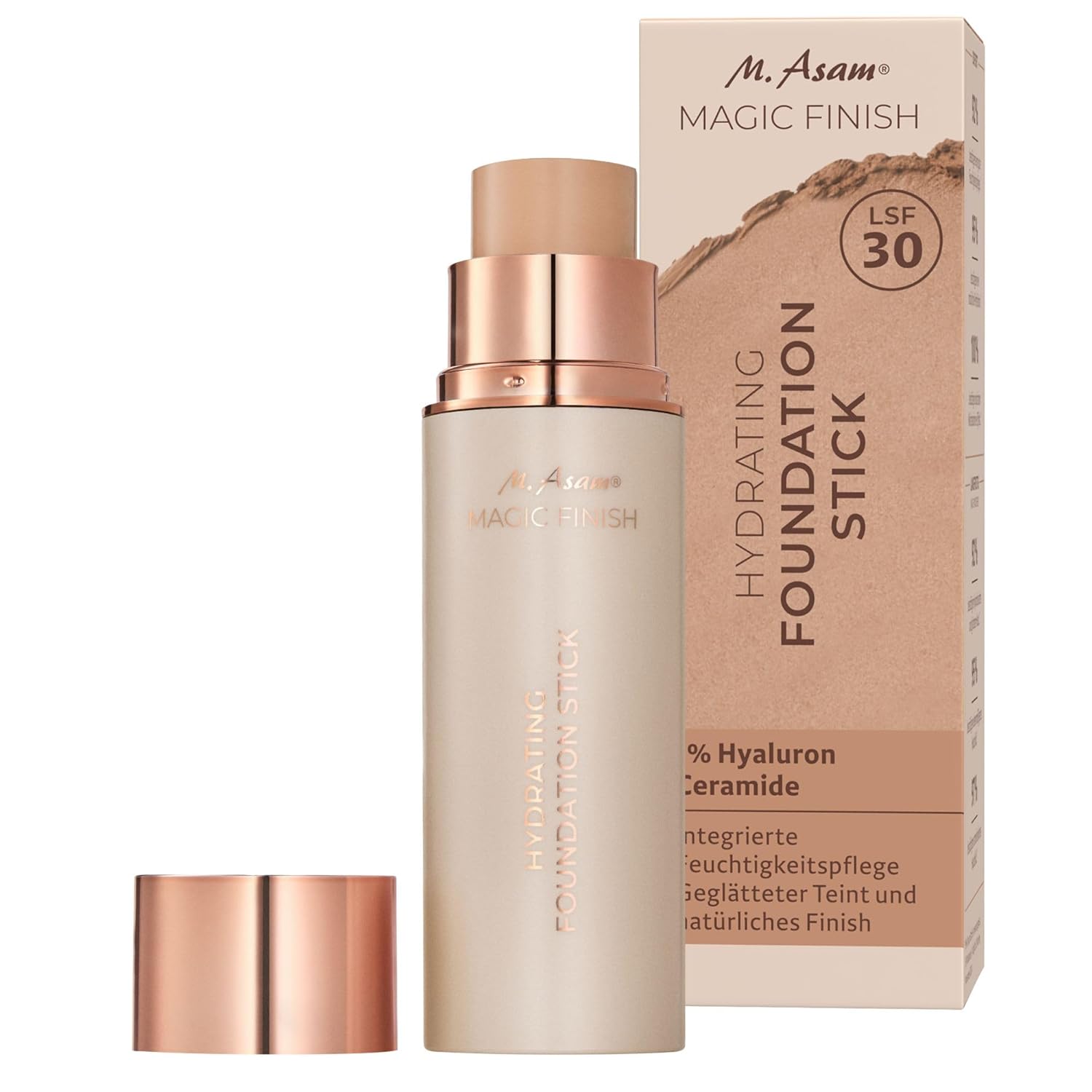 M. Asam Magic Finish Hydrating Foundation Stick, Creamy Nude (12 g) - For a Natural, Semi-Matte Finish, With SPF 30 & 1% Hyaluron, Conceals Wrinkles & Impurities, Vegan Cream Foundation