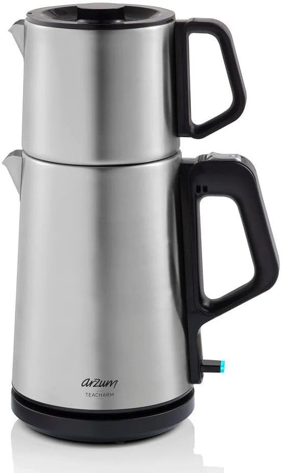Arzum Tea Maker, Turkish Teapot with 1.0 L Stainless Steel Jug & 1.8 L Kettle - Quick Brew Function, Keep Warm Function, Boil Dry Protection, Stainless Steel Tea Filter, 360° Rotatable