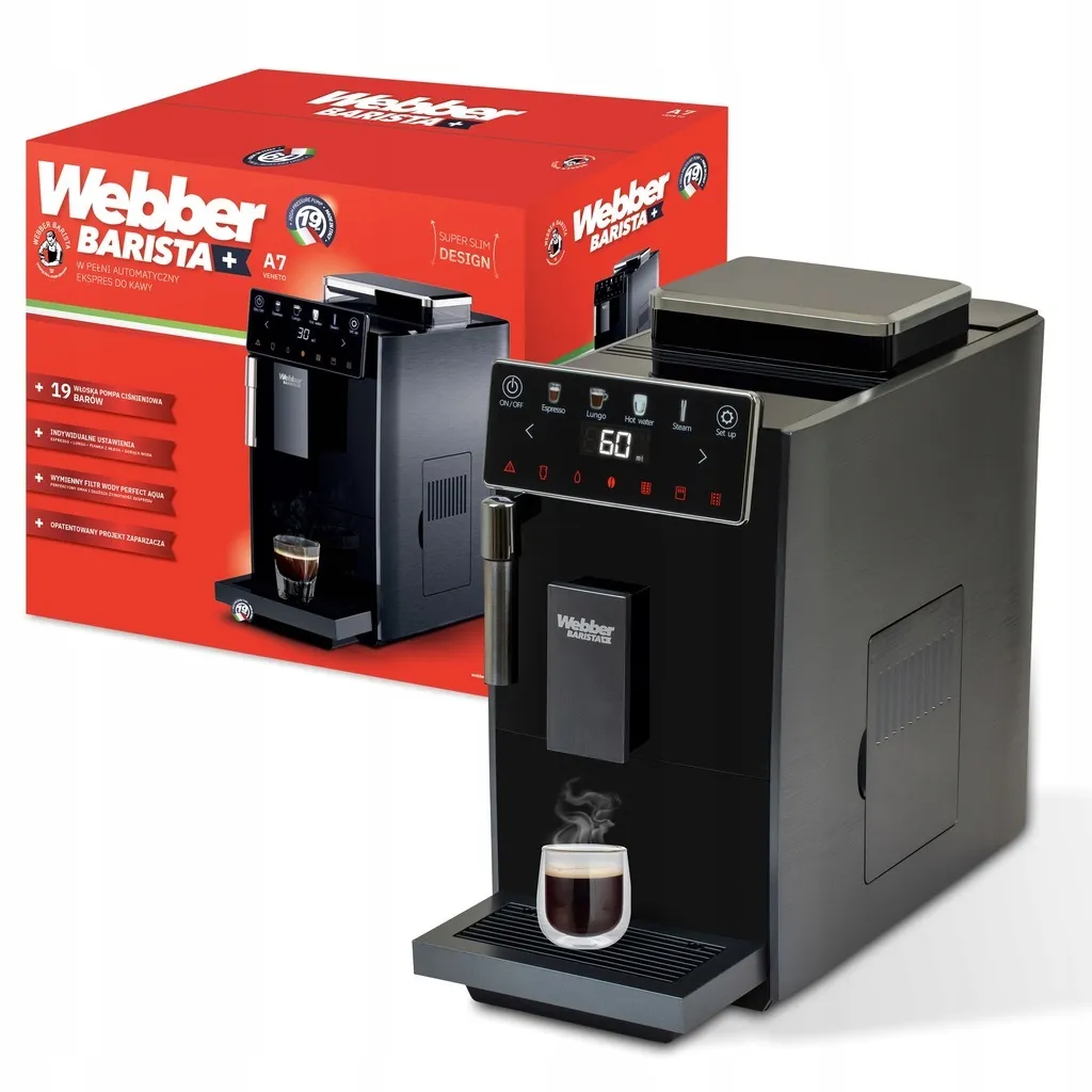WEBBER A7 VENETO Fully Automatic Coffee Machine – 19 bar pressure, Espresso machine with milk frother, automatic operation