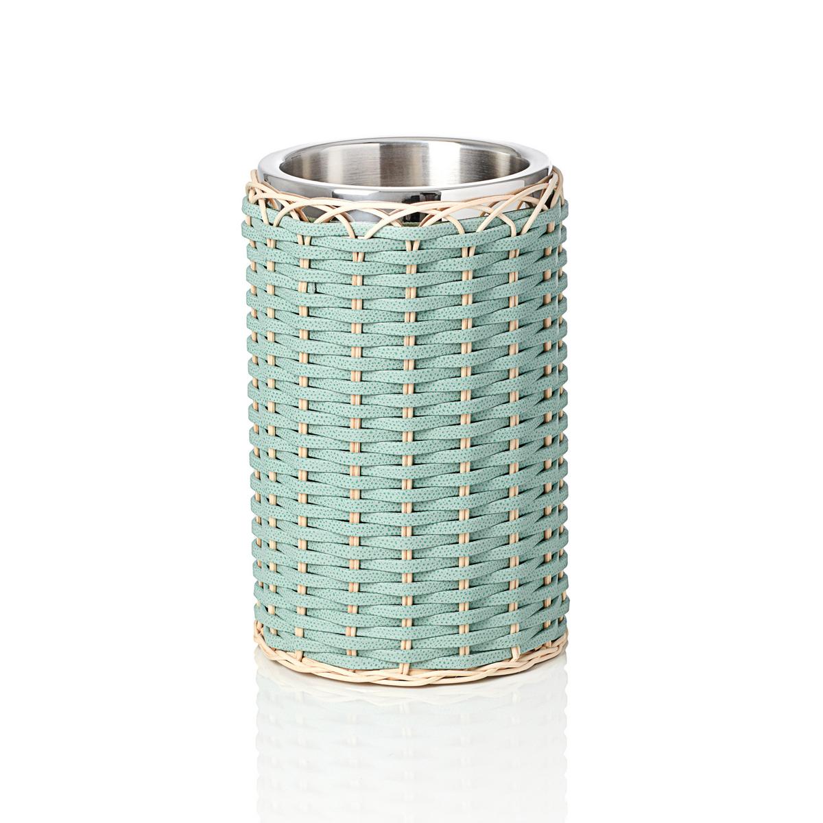 Menton wine cooler, leather & rattan, mint by Pigment