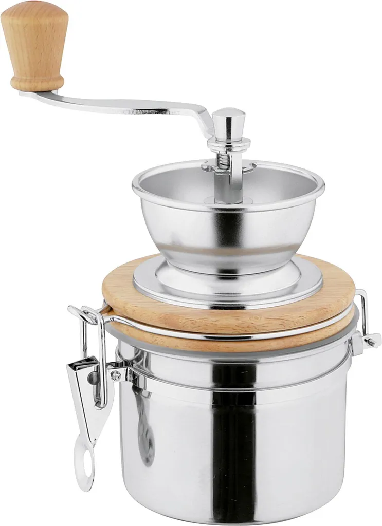 Weis coffee grinder with ceramic grinding mechanism, stainless steel/wood, stainless steel