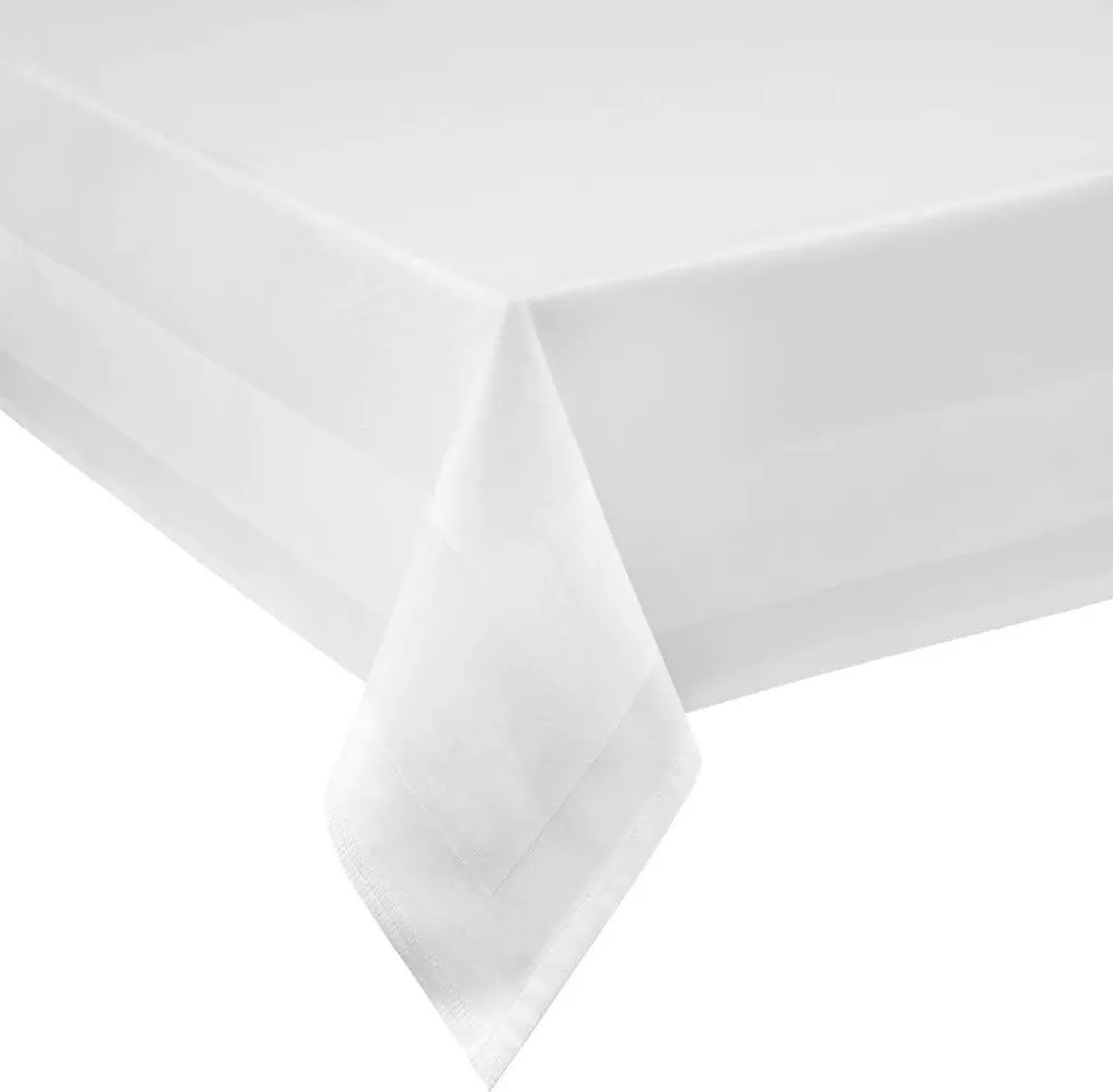 Markenlos White damask tablecloth with satin border - washable at 95°C - size of your choice - (110 x 220 cm)