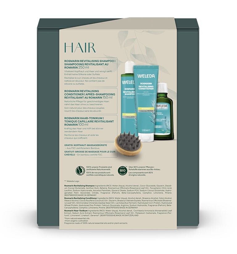 Weleda® Hair Gift Set Rosemary Shampoo, Conditioner, Tonic & Massage Brush 1 St