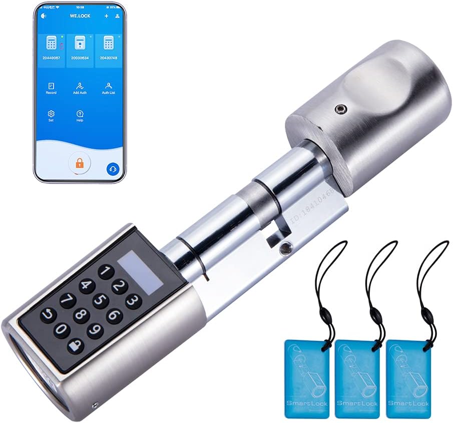 WE.LOCK Welock PCB01 Electronic Door Lock Cylinder Lock Password and Bluetooth with 3 RFID Cards IP44 Includes Waterproof Silicone Case for 50-100 mm Door