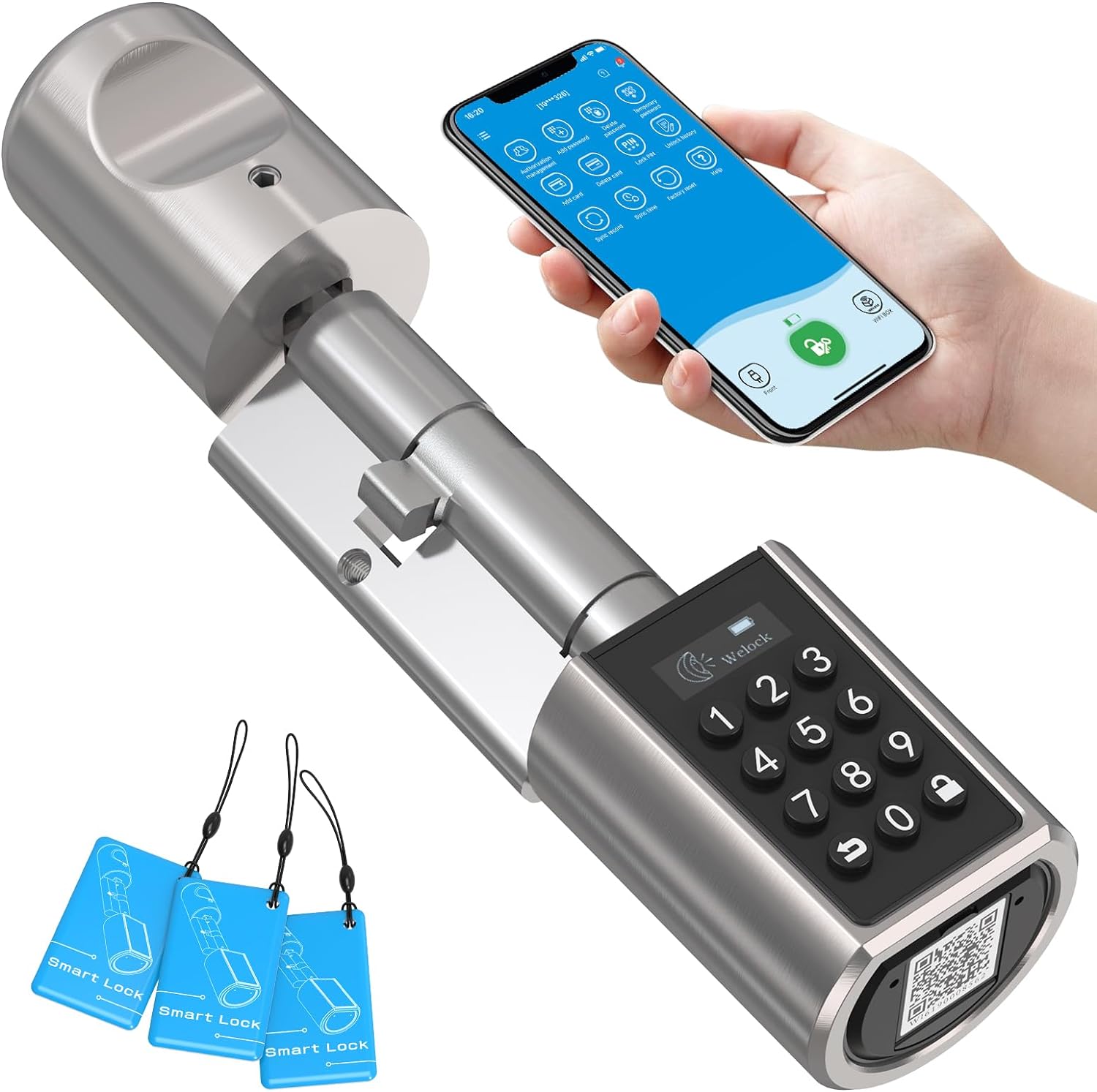 RUILON Welock PCB01 Electronic Door Lock Front Door, Electric Door Lock with Bluetooth, RFID Card, and Wifi (Gateway Required), Suitable for Doors from 50-100 mm