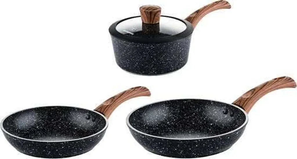 Westinghouse Marble Wood frying pan set (frying pan ø 28 and 30 cm + saucepan ø 18 cm) - suitable for induction and all other heat sources