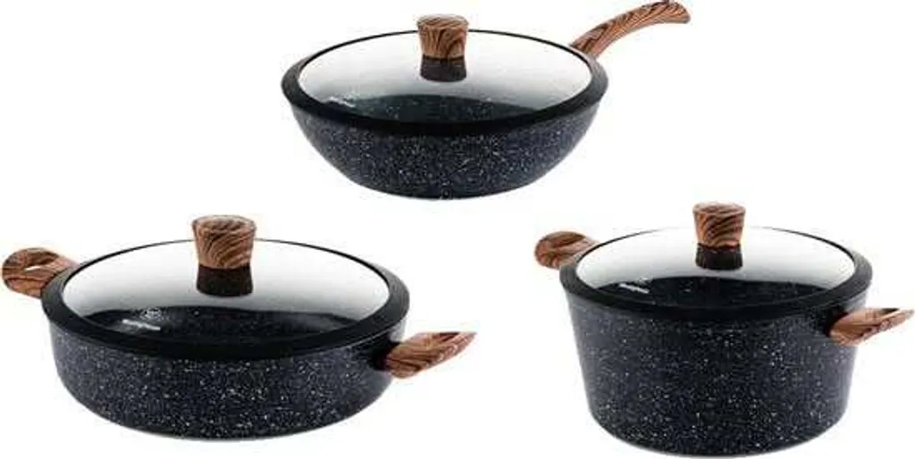Westinghouse Marble Wood Pan Set (30 cm wok + frying pan + 28 cm snack pan) - Induction and all other heat sources