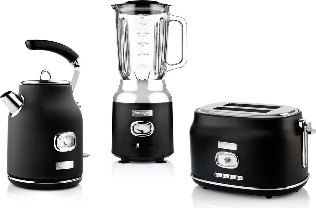 Westinghouse Retro Kettle + 2-Slice Toaster + Mixer - Black