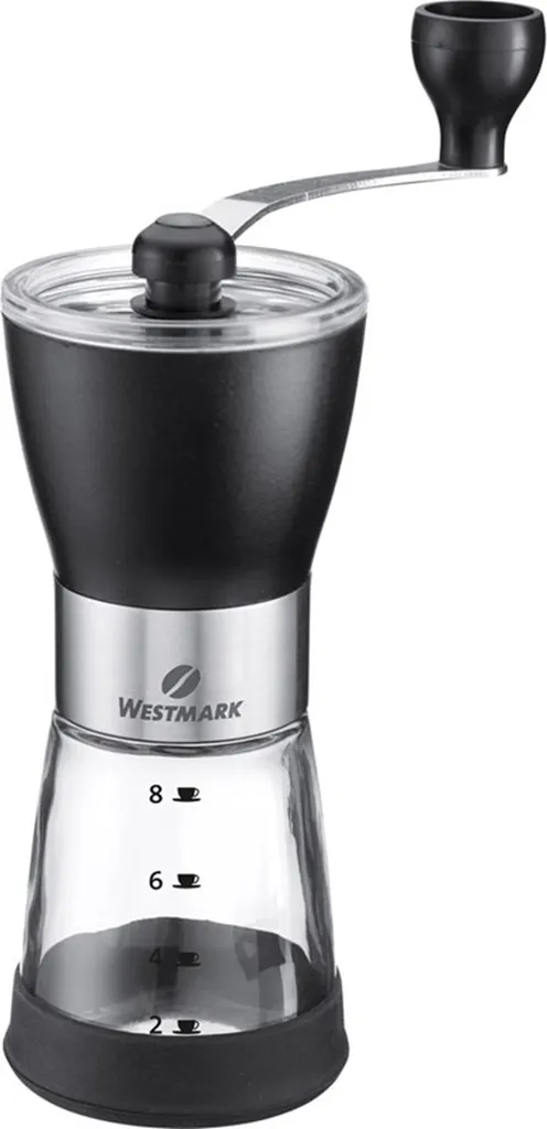 Westmark Coffee Grinder, Hand Grinder, Up to 8 Cups, Glass/Stainless Steel/Ceramic, Brasilia, Silver/Black, 24922260