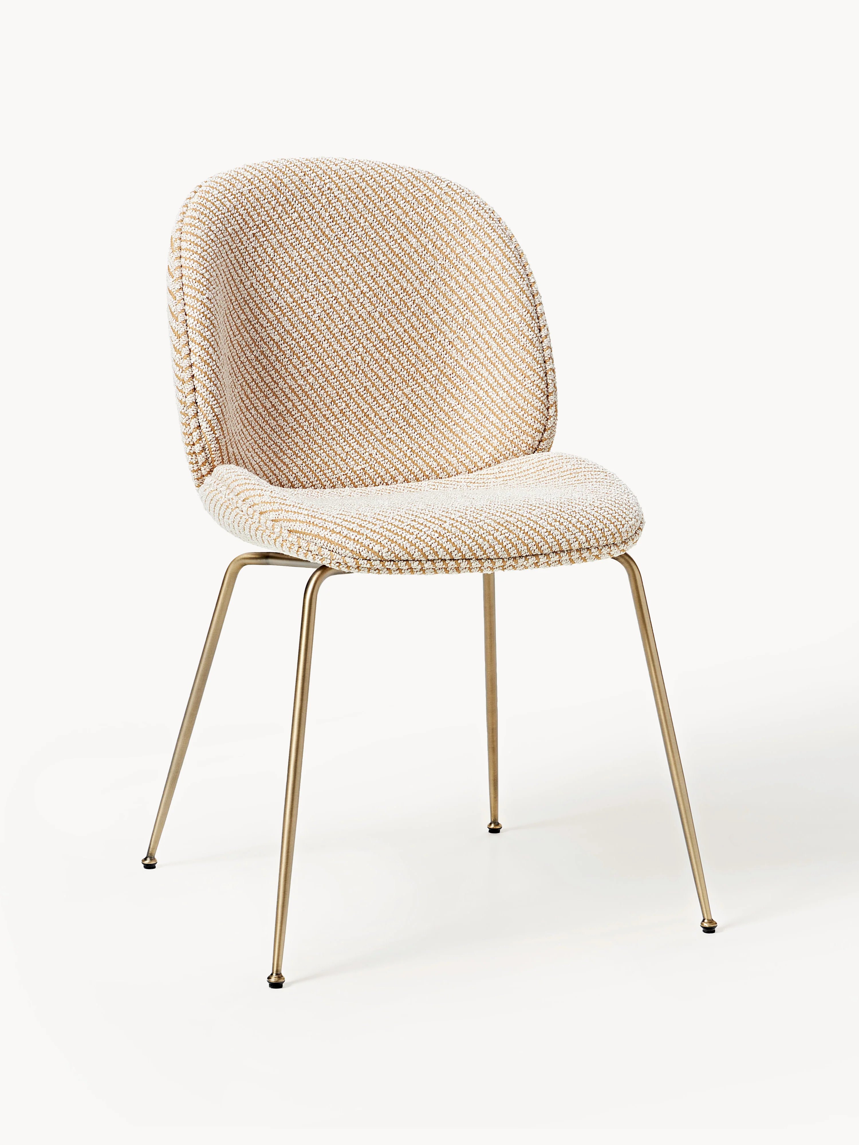 WESTWING x GUBI, Beetle upholstered chair by Delia Lachance, Creamy white, gold-colored with antique finish