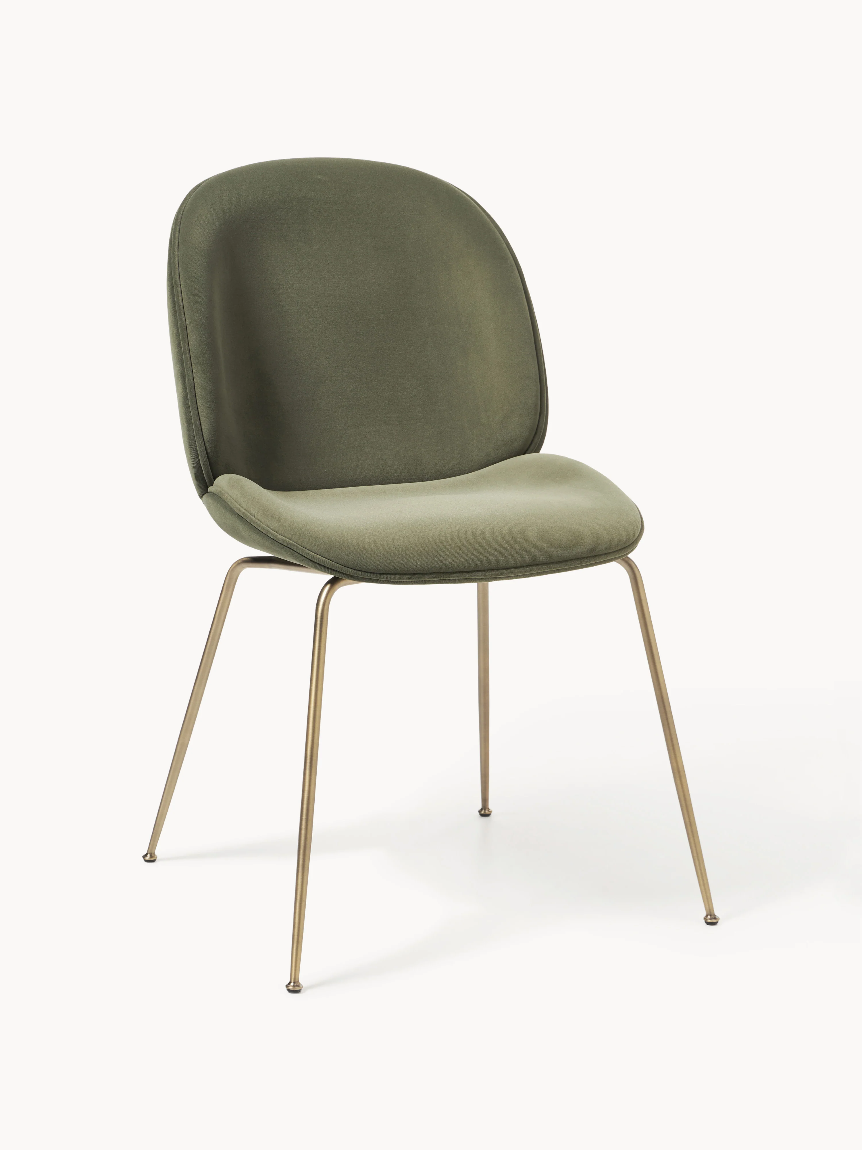 WESTWING x GUBI, Velvet Chair Beetle by Delia Lachance, Velvety olive green, gold-colored with an antique finish
