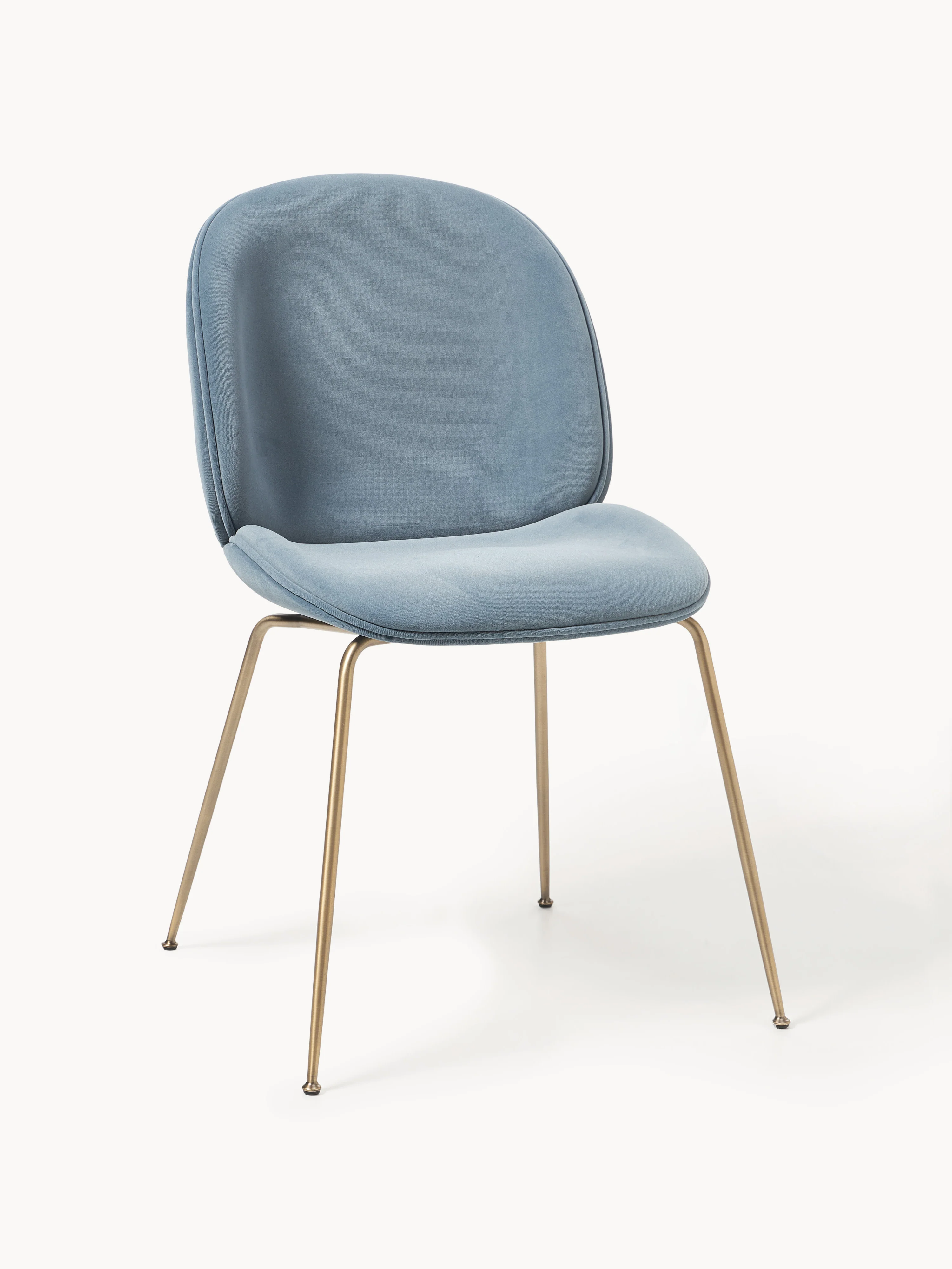 WESTWING x GUBI, Velvet Chair Beetle by Delia Lachance, Velvety grey-blue, gold-colored with an antique finish