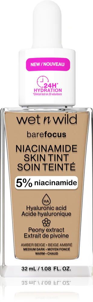 Wet n Wild Bare Focus Niacinamide Skin Tint light moisturizing make-up Farbton Amber Beige 32 ml