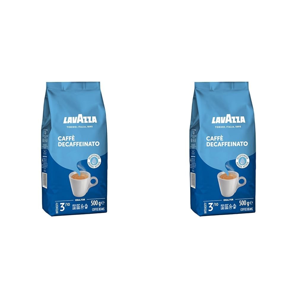 Lavazza, Caffè Decaffeinato, Decaffeinated Arabica and Robusta Coffee Beans, Coffee with Almond and Honey Aroma, Intensity 3/10, Medium Roast, 500 g (Pack of 2)