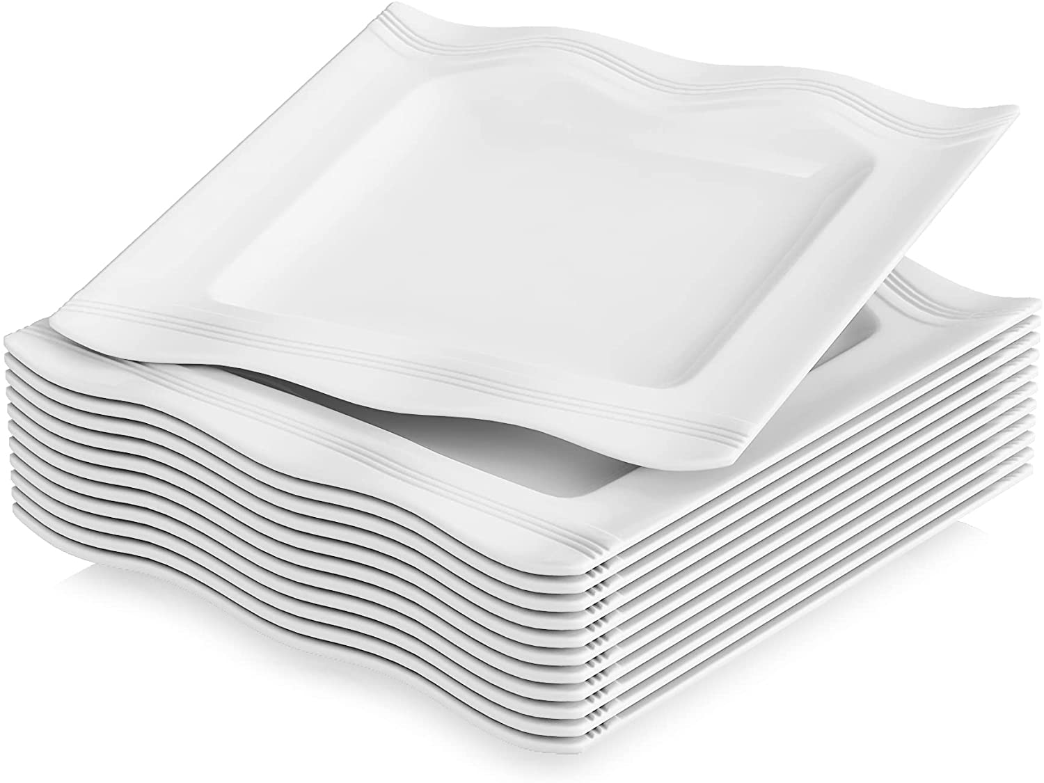 MALACASA, Mario Series 12-Piece Set Cream White Porcelain Dinner Plate Dinner Plate 10.25 Inches / 26 x 26 x 2.5 cm for 12 People