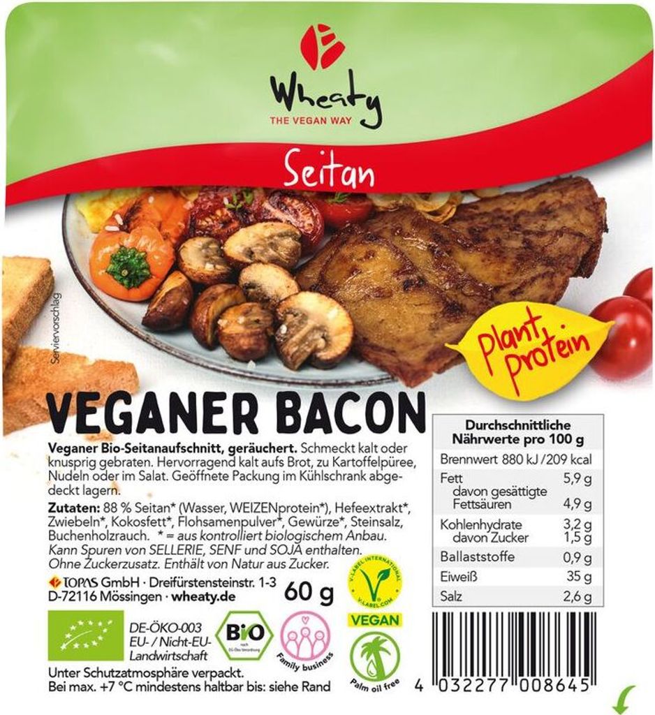 gustiamo Wheaty Vegan Bacon -- 60g x 10 - Pack of 10 PU