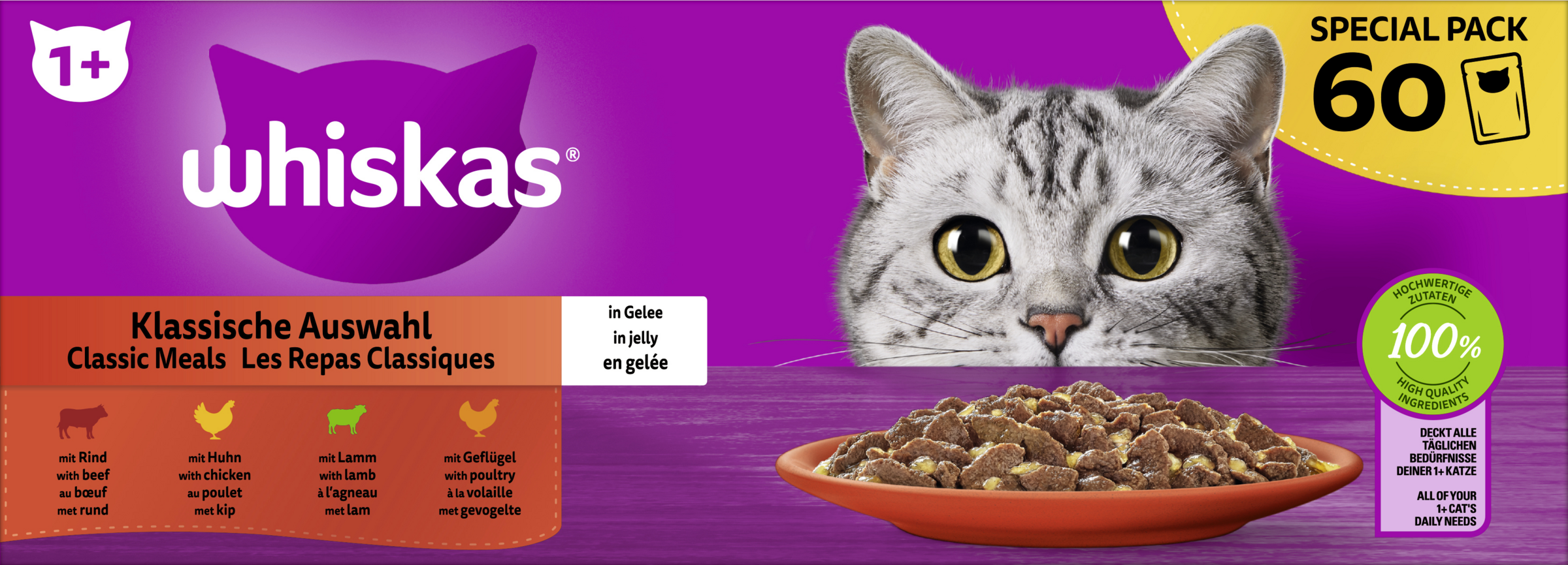 Whiskas Classic Selection Pouches Beef, Chicken, Lamb & Poultry in Jelly Multipack