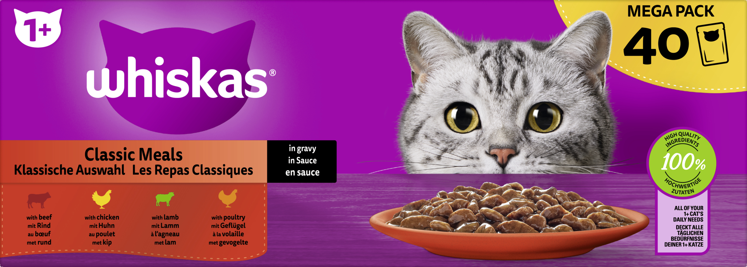 Whiskas® portion bag multipack mega pack 1+ classic selection in sauce 40 x 85g