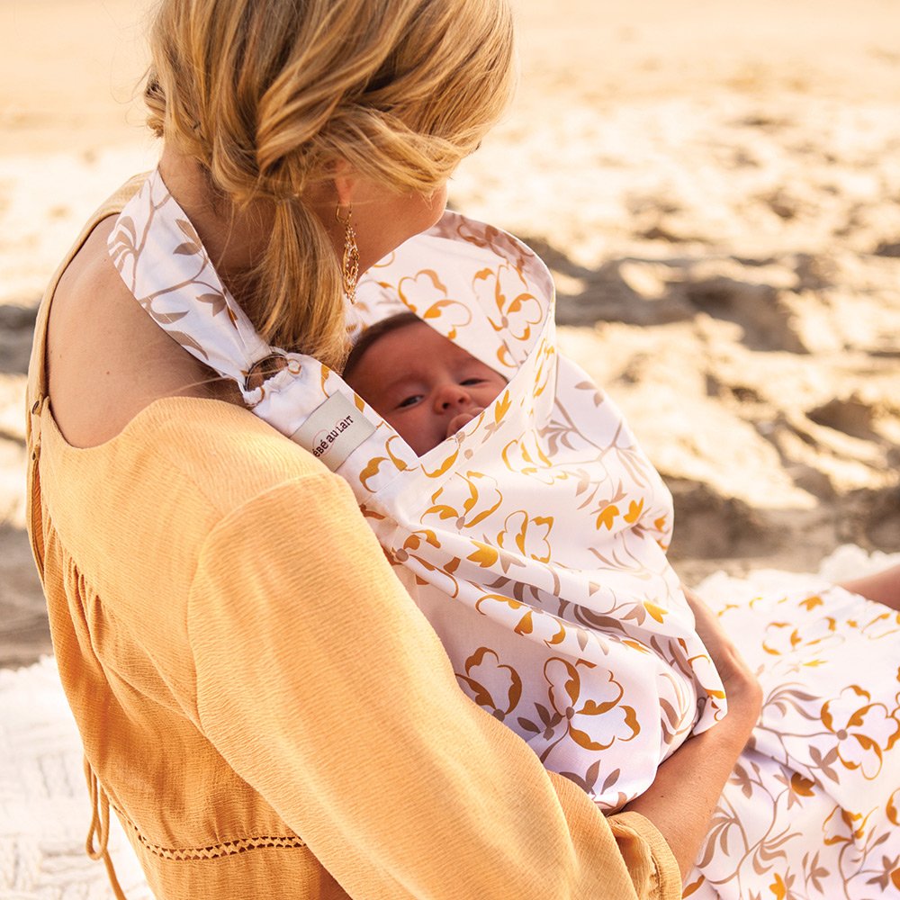 Beaba Bebe Au Lait Nursing Cape 3CBBLU Flower, 90 x 65 cm