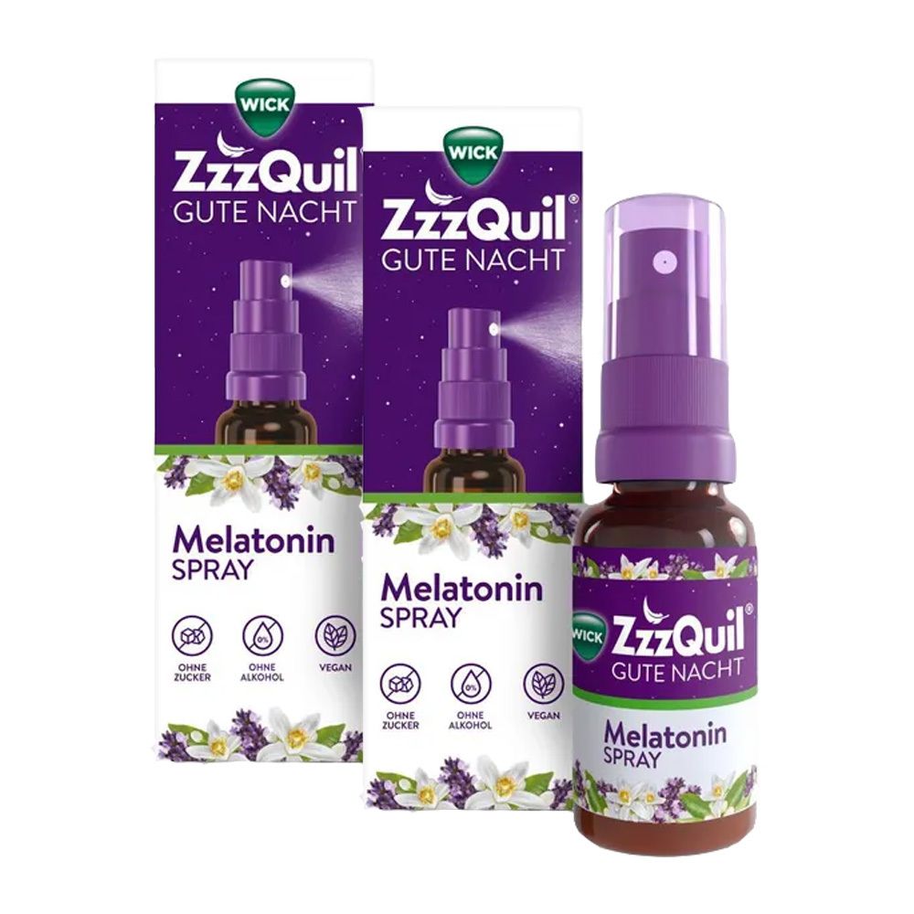 WICK ZzzQuil® Gute Nacht Spray mit Melatonin, Einschlafspray* mit Lavendel- und Orangengeschmack, ohne Zucker, ohne Alkohol, vegan - Jetzt 30% Cashback sichern 2x30 ml