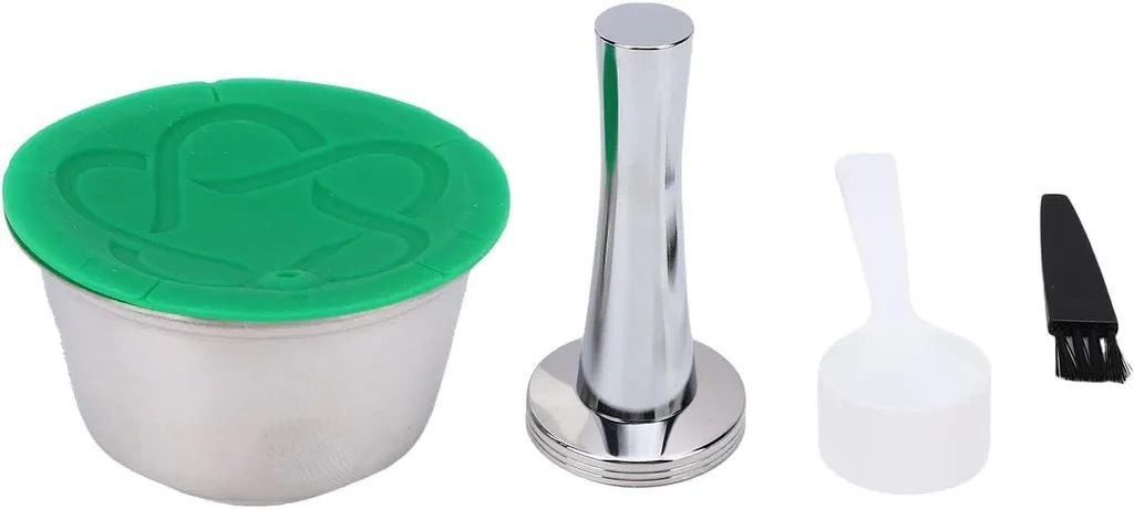 Meoiruery Refillable coffee capsule, reusable stainless steel coffee filter with 4 lids and spoon, brush