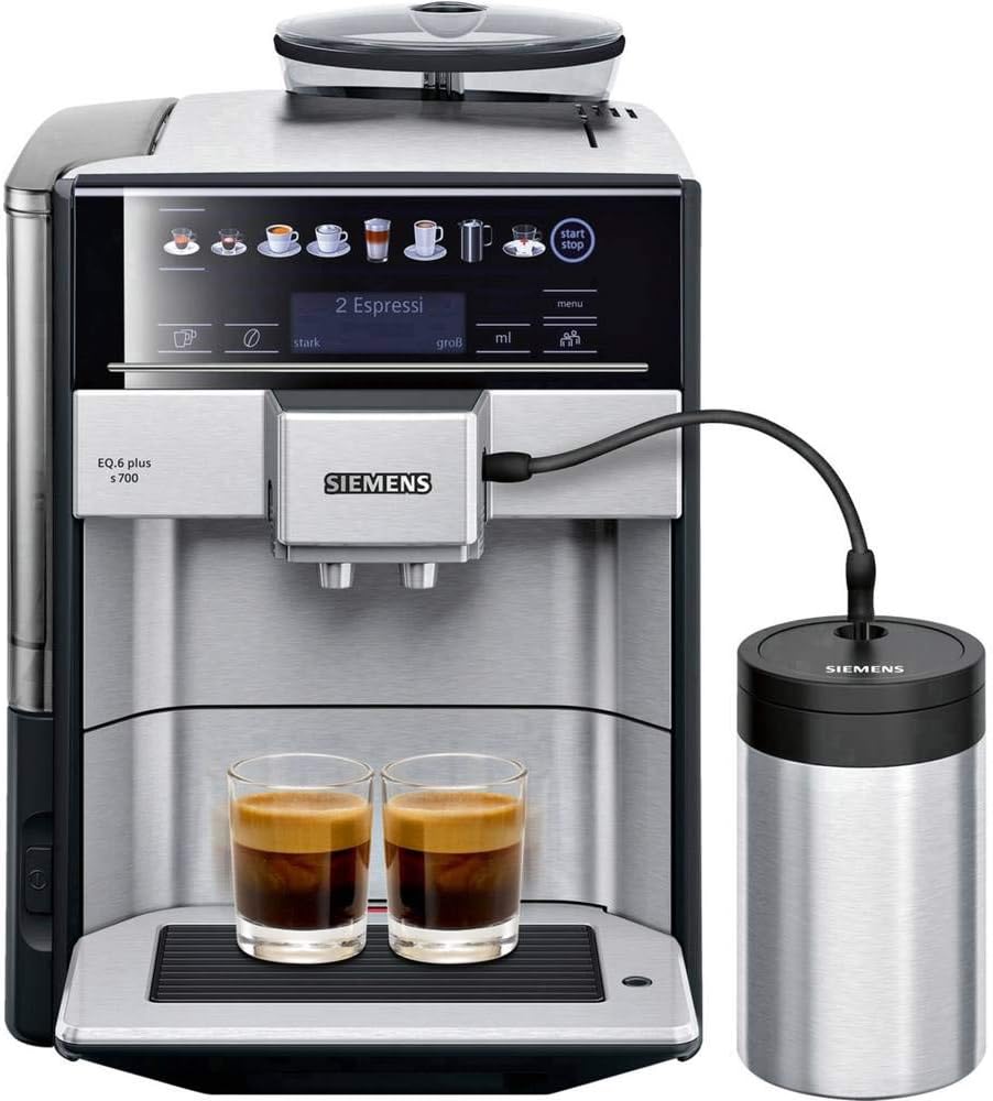 Siemens EQ.6 Plus S700 Fully Automatic Coffee Machine, TE657M03DE, Automatic Cleaning, Direct Selection, Two Cups Simultaneously, 1,500 Watt, Stainless Steel