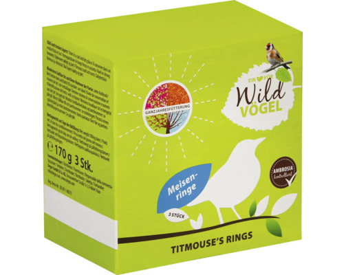 Wild Bird Food A Heart for Wild Birds Tit Rings 3-pack also for year-round bird feeding, Ambrosia controlled
