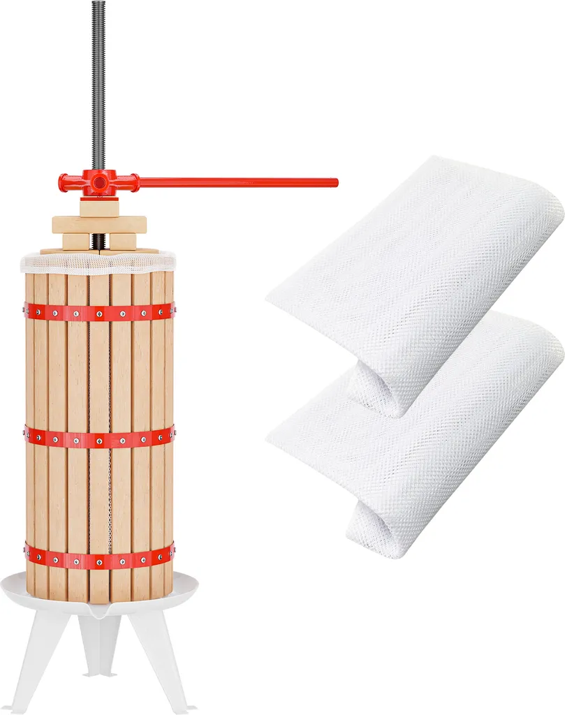 Wiltec 30L Beechwood Fruit Press, Juice Press with 3 Matching Pressing Cloths, Wooden Wine Press, Apple Press for Making Your Own Wine and Apple Juice