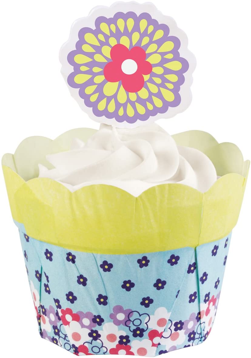 Wilton 415 Wrappers – Set of 12 Multi-Coloured Flowers Paper Floral Oven Green
