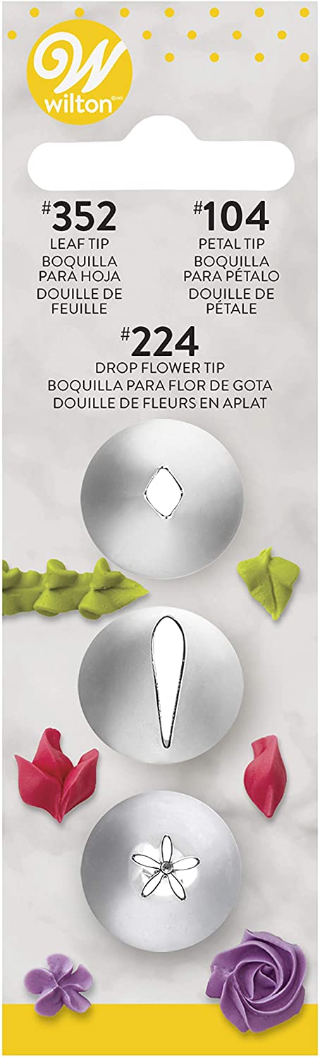Wilton Icing Piping Nozzles Set Decorating Tip Set – # 352 (# 104) # 224 (Drop Flowers Flowers Leaves