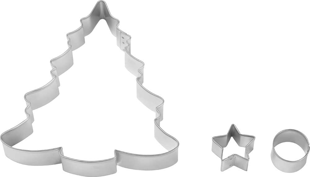 Wilton Set of Three Christmas Tree Decorations Set of 3 Cookie Cutters with Decorated Christmas Tree, Steel, Silver