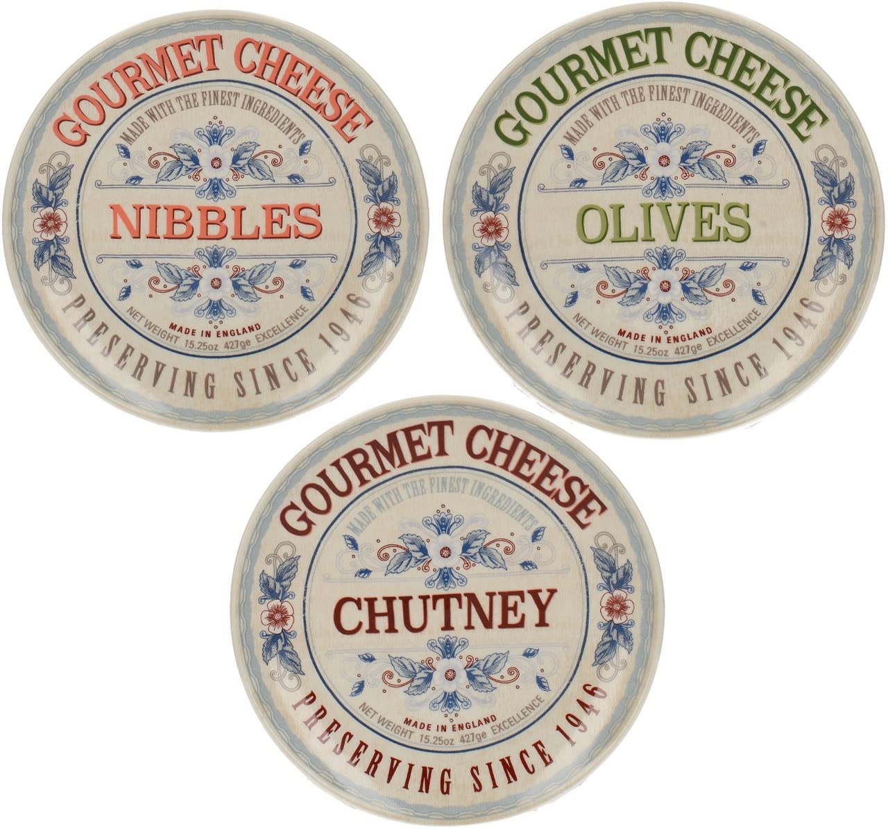 Creative Tops Gourmet Cheese Set of 3 Serving Dishes Ceramic Multi/Color, 15 x 15 x 3,5 cm