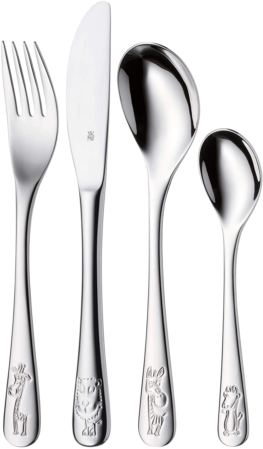 WMF Safari children\'s cutlery, 4 pieces, from 3 years, Cromargan stainless steel polished, dishwasher safe