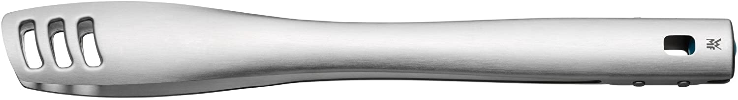 WMF Hello Functionals Barbecue Tongs 14\" x 1.65\" Cromargan Stainless Steel Wide Surface One Hand Locking Space Saving Storage