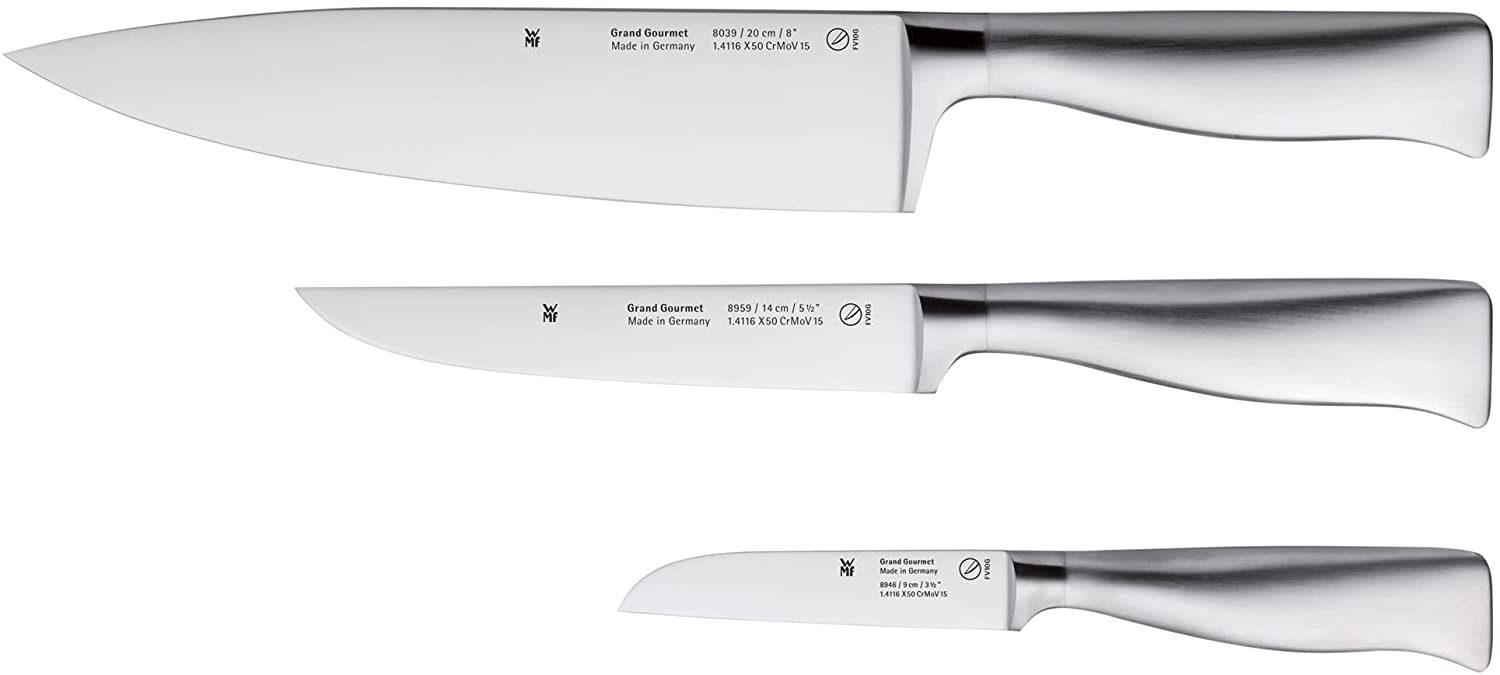 WMF Grand Gourmet 3-Piece Knife Set Made in Germany, 3 Forged Kitchen Knives, Performance Cut, Special Blade Steel