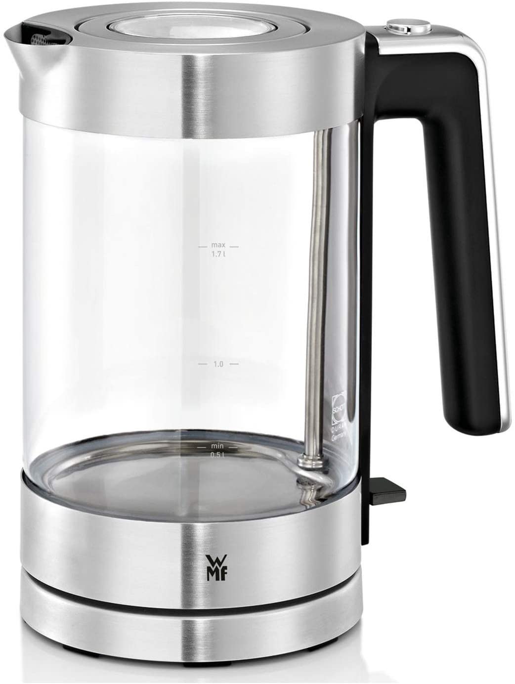 WMF Lono Kettle Glass 1.7 Litres Glass Kettle with Limescale Filter, Wireless, 3000 Watt, Matte Stainless Steel