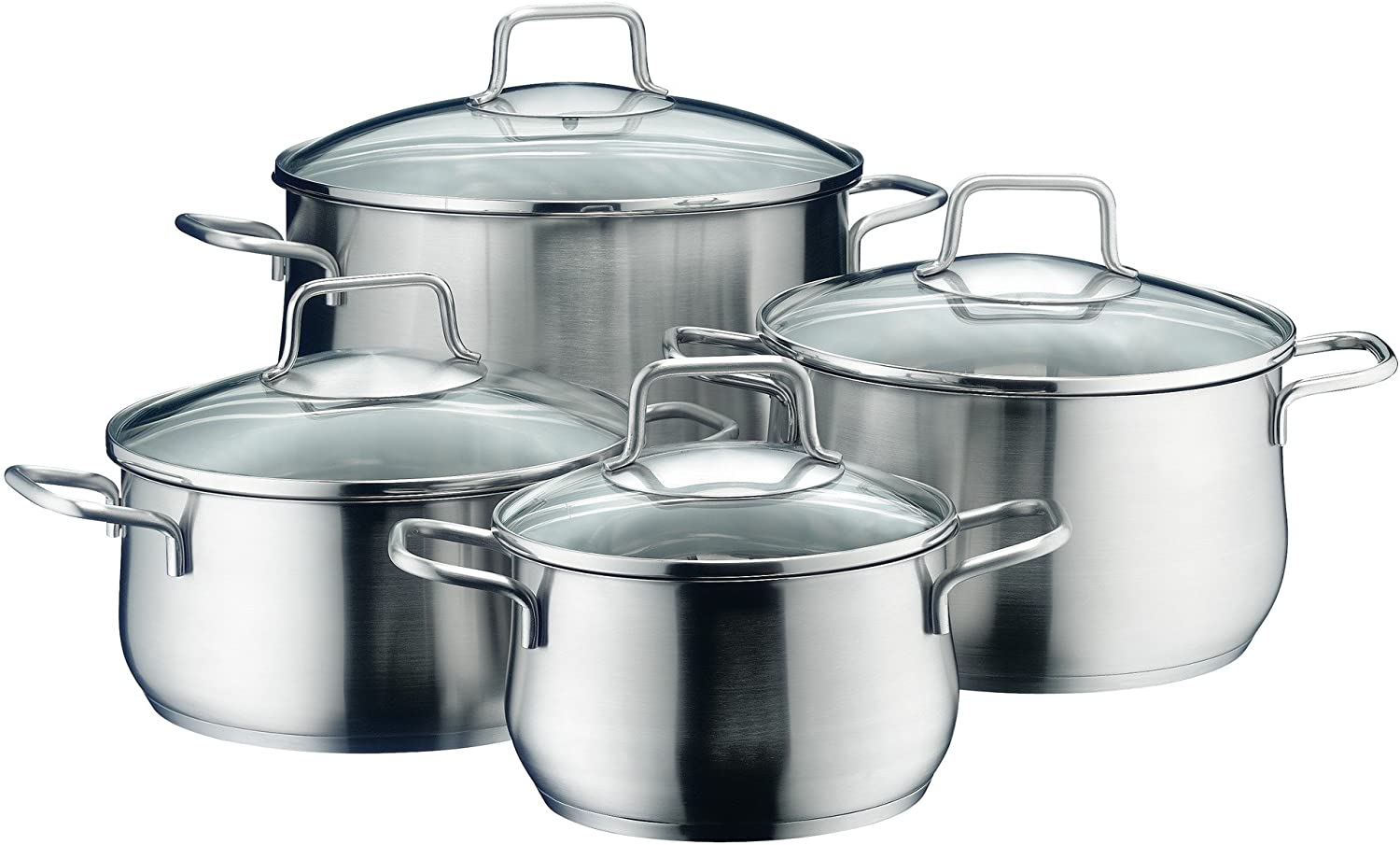 WMF Brilliant Induction Saucepan Set with Glass Lid, Cromargan Stainless Steel Satin Matte, Induction Pots Set, Uncoated