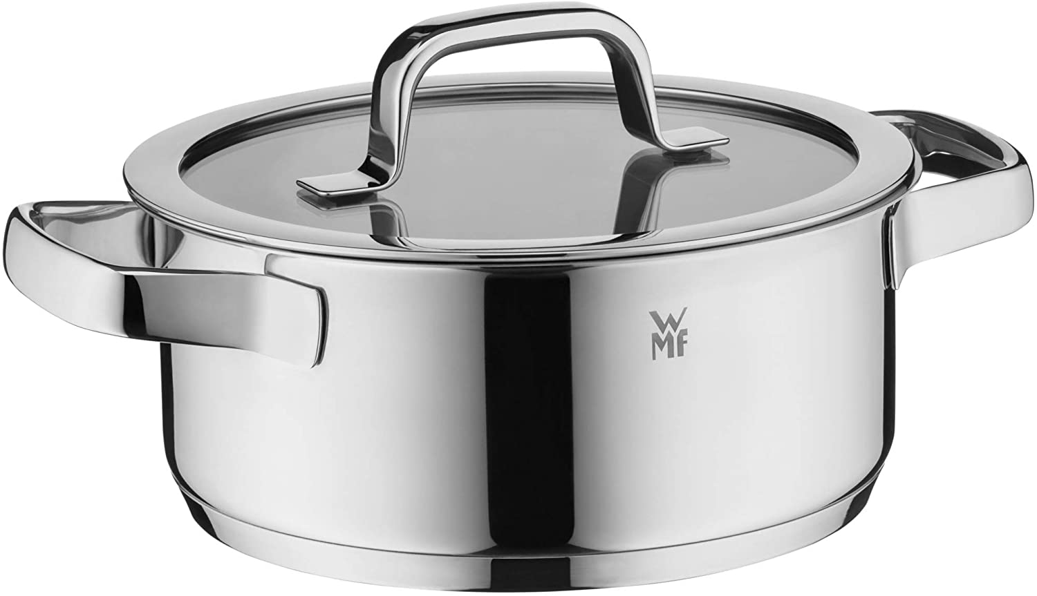WMF Compact Cuisine Cooking Pot 24 cm Glass Lid Stewing Pot 4.1 Litres Polished Cromargan Stainless Steel Inside Scale Stackable Saucepan Induction Uncoated