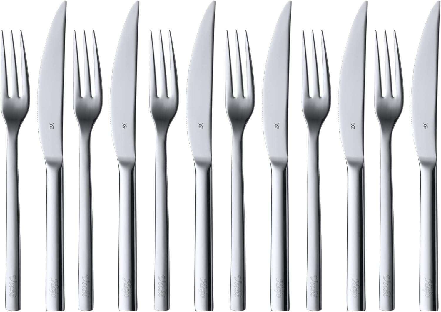 WMF Nuova Steak Cutlery Set, Steak Fork, Steak Knife, Polished Cromargan Stainless Steel, Dishwasher-Safe